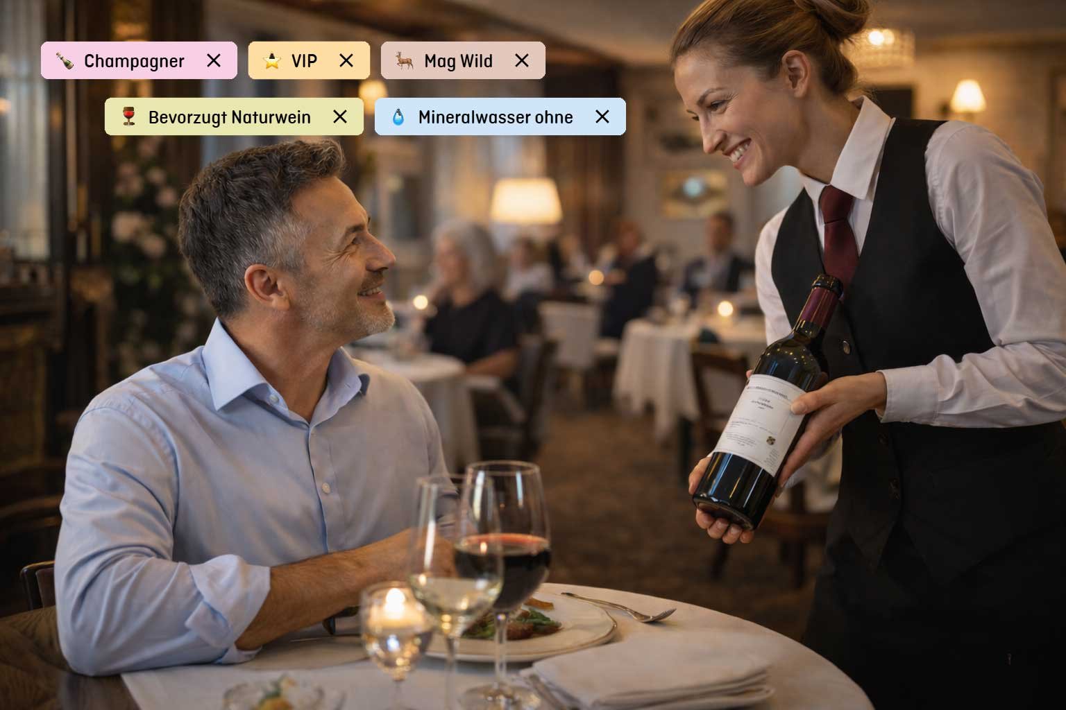 Personalisierter Service im Restaurant: Mit 360-Grad-Gästedaten lässt sich der Umsatz durch gezieltes Upselling um 5% steigern.